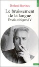  Achetez le livre d'occasion Essais critiques Tome IV : Bruissement de la langue de Roland Barthes sur Livrenpoche.com 